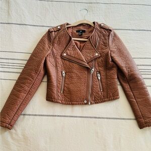 Cognac Caramel Brown Faux Leather Motor Jacket M Medium